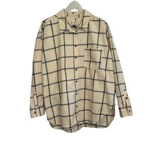 Universal Thread Women's Long Sleeve Yellow Flannel Button-Up Shirt Cotton XL